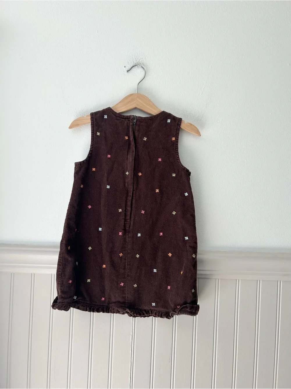 Gymboree 3T Brown Corduroy Owl Applique Embroidered Dress Pink Ruffle Hem
